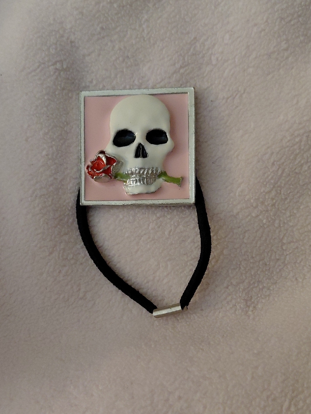 Skull & Rose Square Hair Tie - Pink